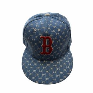 Boston Red Sox MLB Fitted Hat 7 3/4 Blue All Over Logo Monogram Cap